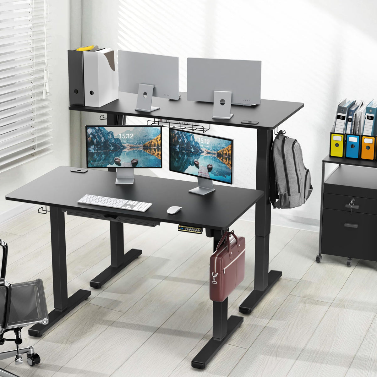 SHW 48-Inch Electric Height Adjustable Standing Desk with Drawer, Memory Preset and Cable Management Tray, Black