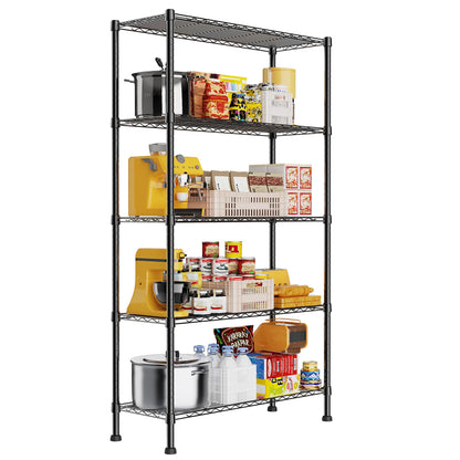 REGILLER 5-Wire Shelving Metal Storage Rack Adjustable Shelves,Standing Storage Shelf Units for Laundry Bathroom Kitchen Pantry Closet(Black,11.8" D x 16.6" W x 53.5" H)