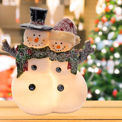 VP Home Christmas Snowman Couple Decor - LED Lighted Figurines, Indoor Glowing Holiday Decorations, Festive Fiber Optic Resin Snowman Light Up
