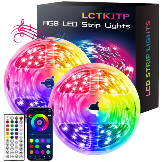 LCTKJTP LED Strip Lights,RGB Music Sync Color Changing Led Lights with Smart App Control Remote & Remote Control for Room, Part Essential,Sense of Atmosphere Decoration(50FT-2 Rolls of 25ft)