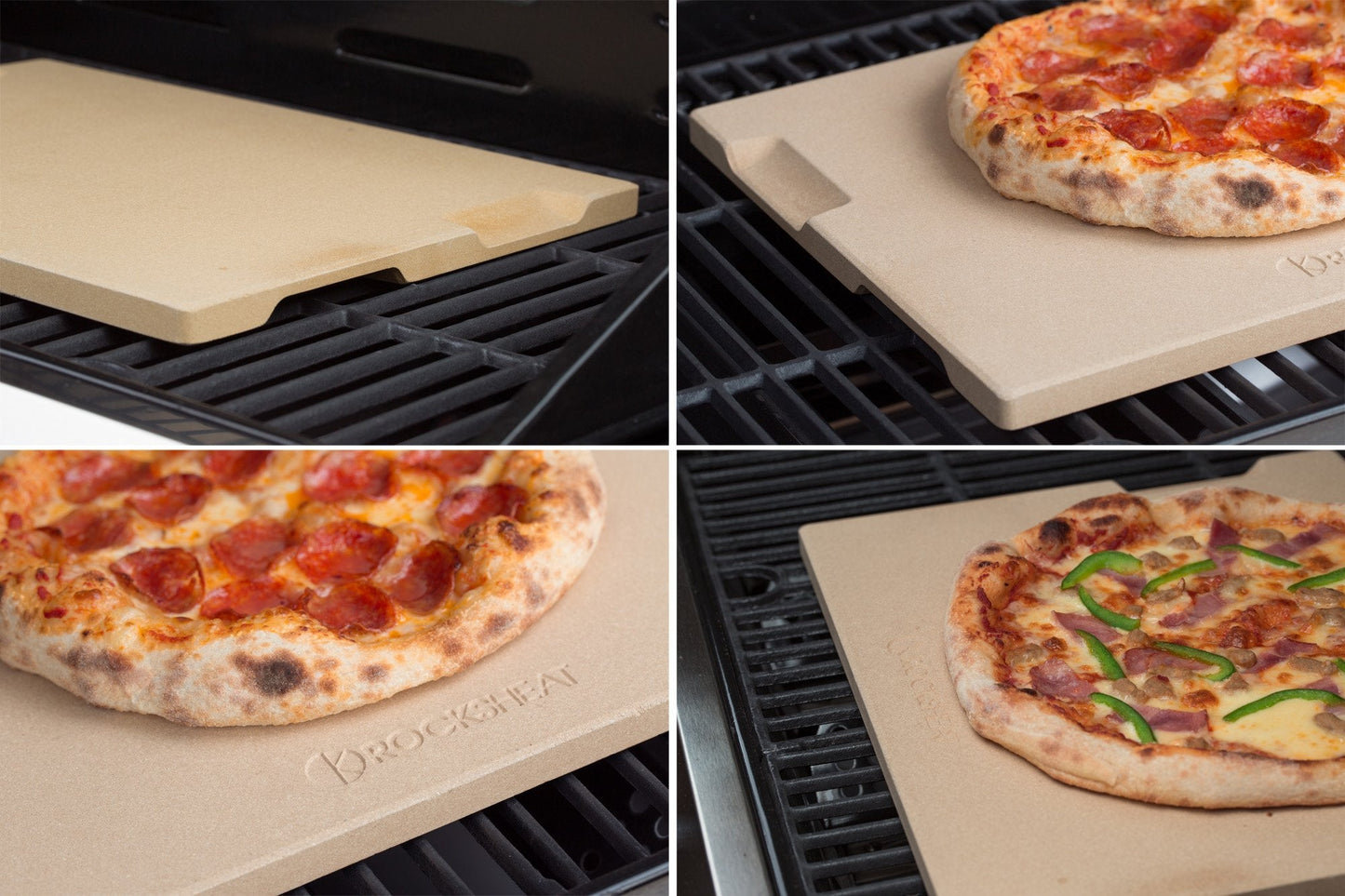 ROCKSHEAT Pizza Stone Bread Baking Stone 30 x 38cm Rectangular Stone for Oven and Grill Innovative Double-Sided Built-in Design with 4 Handles Pizza Stones