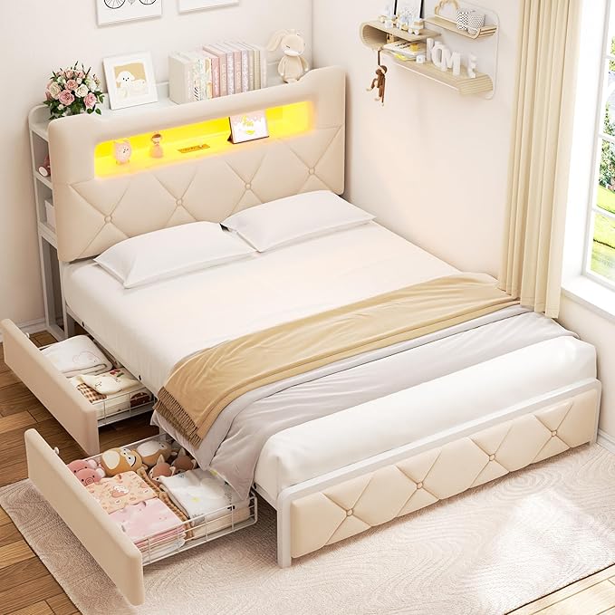 Queen Upholstered LED Bed Frame