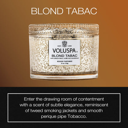 Voluspa Blond Tabac, Corta Maison Boxed Candle, 11 oz, 45 Hour Burn Time, Coconut Wax for Clean Burning, Handcrafted in the USA