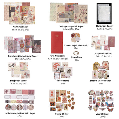 JOYCHOIC Vintage Scrapbook Supplies Aesthetic Journaling Kit, Scrapbook Papers Quote Stickers TN Notebook Large Collection for Bullet Junk Journal, Planner DIY Arts Craft Collage