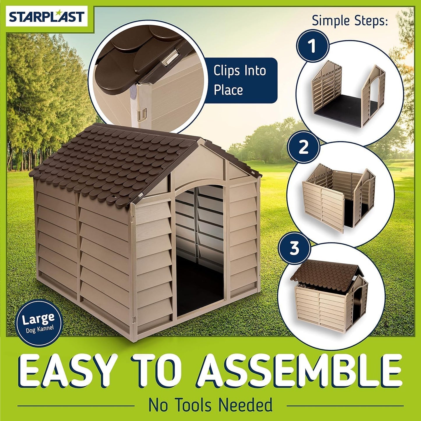 Starplast Large Heavy Duty Plastic Dog Kennel Pet Shelter PLASTIC DURABLE OUTDOOR - Color Mocha/Brown