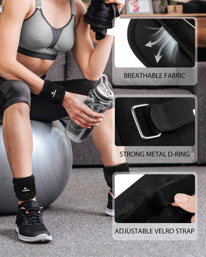Ankle Weights, 3 Lbs X 2 Wrist Leg Arm Weights for Women and Men, Comfortable and Soft, Pretty Sturdy, Perfect for Dancing, Running, Walking, Fitness, Workout, Physical Therapy - Black