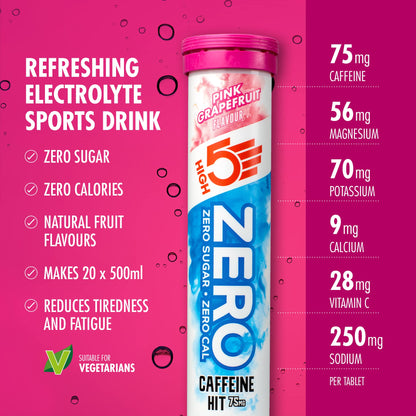 HIGH5 ZERO Caffeine Hit ElectrolyteTablets - Hydration Tablets with Vitamin C - 0 Calories & Sugar Free - Boost Hydration, Performance & Wellness - Pink Grapefruit, 160 Tablets (20x, Pack of 8)