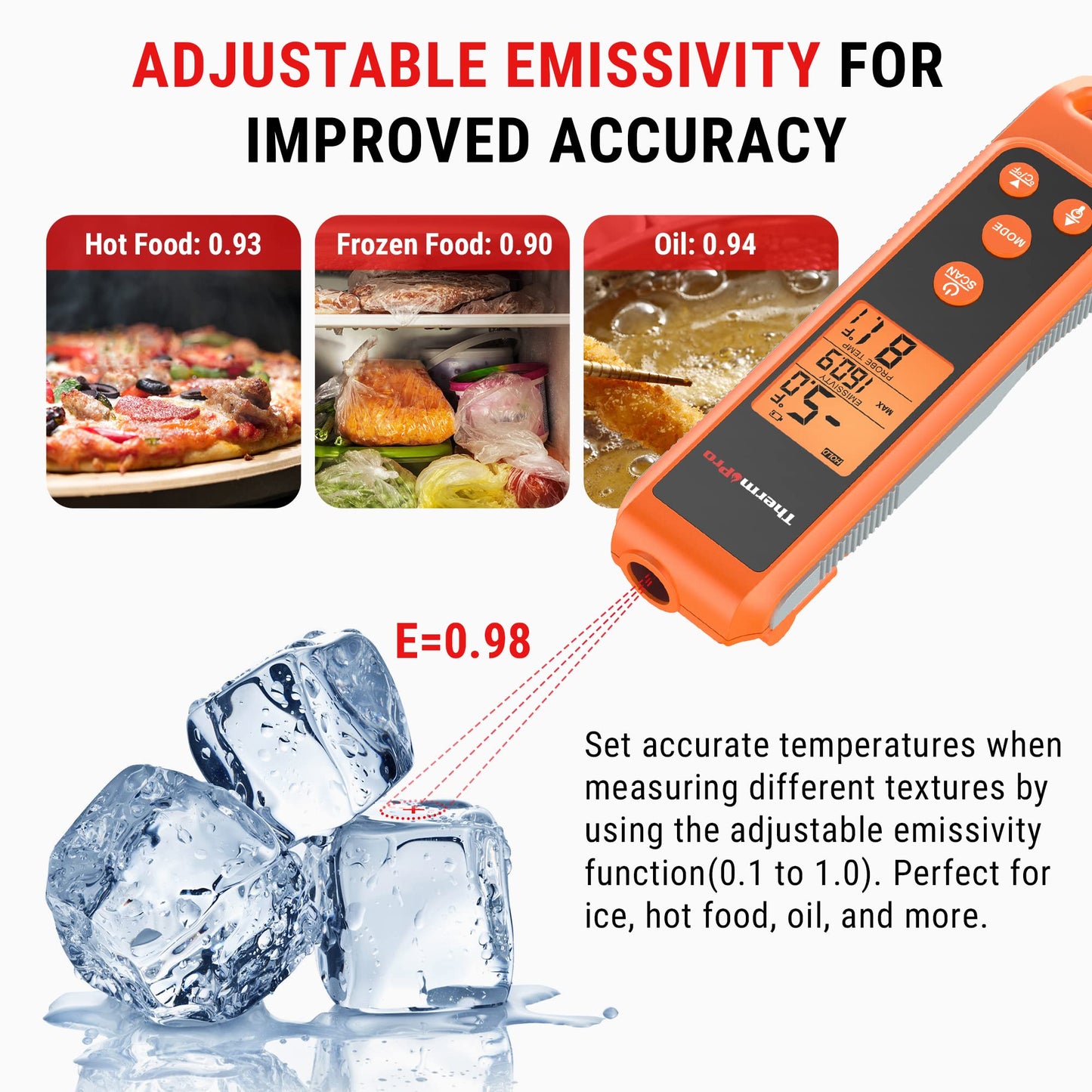 ThermoPro TP420 2-in-1 Instant Read Thermometer for Cooking, Infrared Thermometer Cooking Thermometer with Meat Probe, Non-Contact Laser Meat Thermometer for Griddle Grill Pizza Oven HVAC Pool