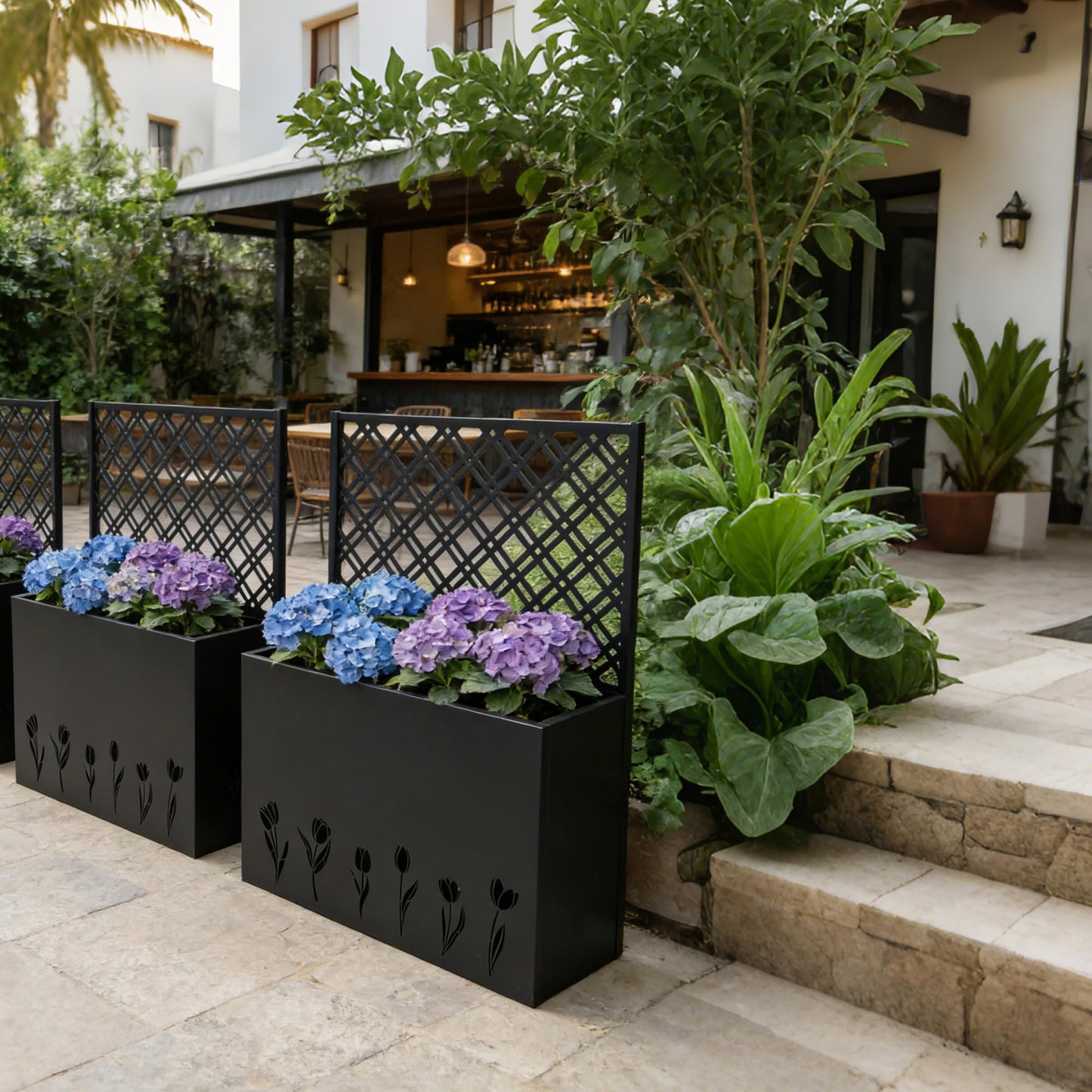 BXTIDLAV Tall Metal Planter Box with Trellis, 35.5" L x 11.9" W x 47.3" H Raised Garden Bed, Large Flower Pot for Patio Porch & Commercial Decor, Black (1 Big)