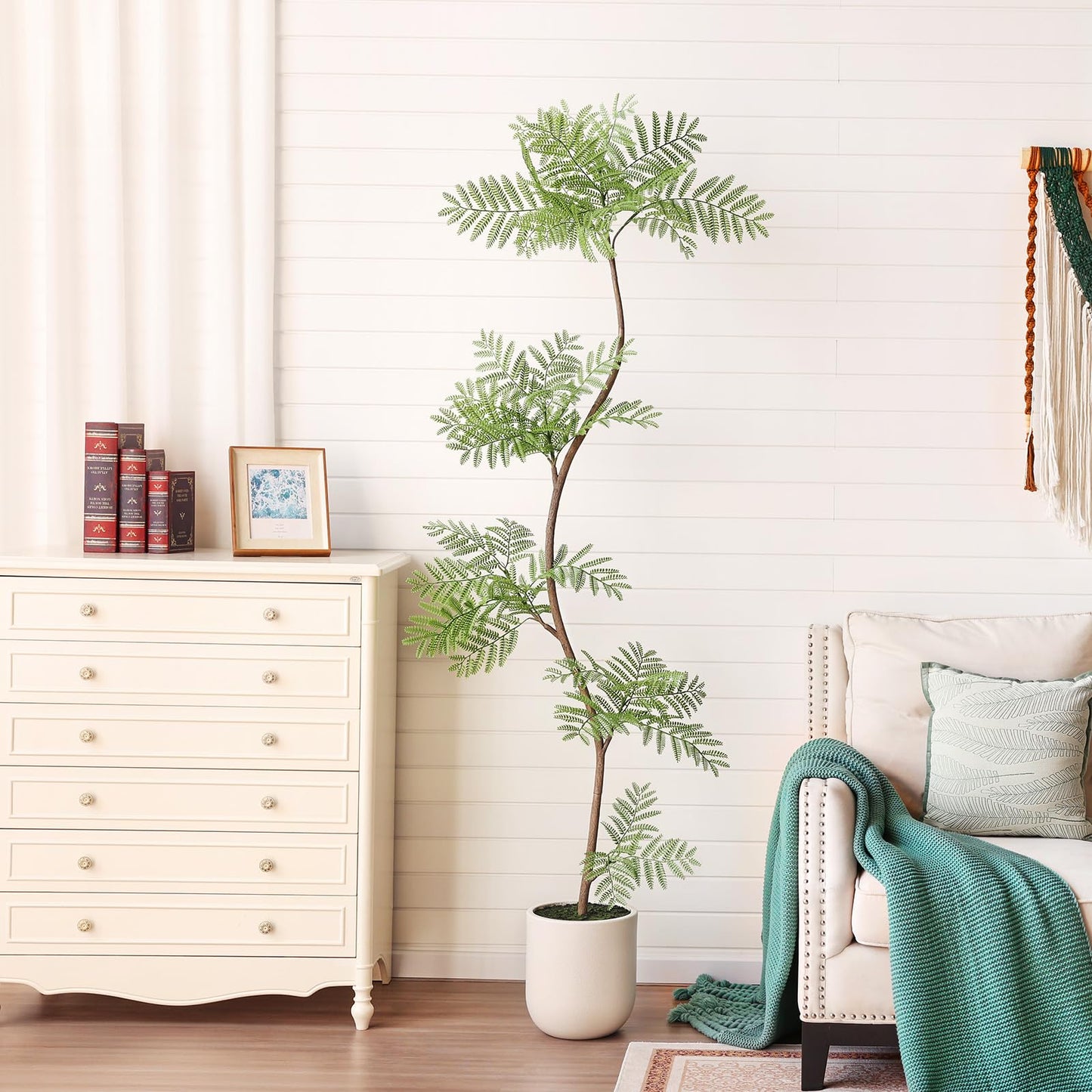 VeriNatural Artificial Jacaranda Tree 7FT Tall,Faux Plants Indoor – Lifelike Adjustable Branches Fake Trees with White Planter for Living Room, Bedroom, Office,Home Decor