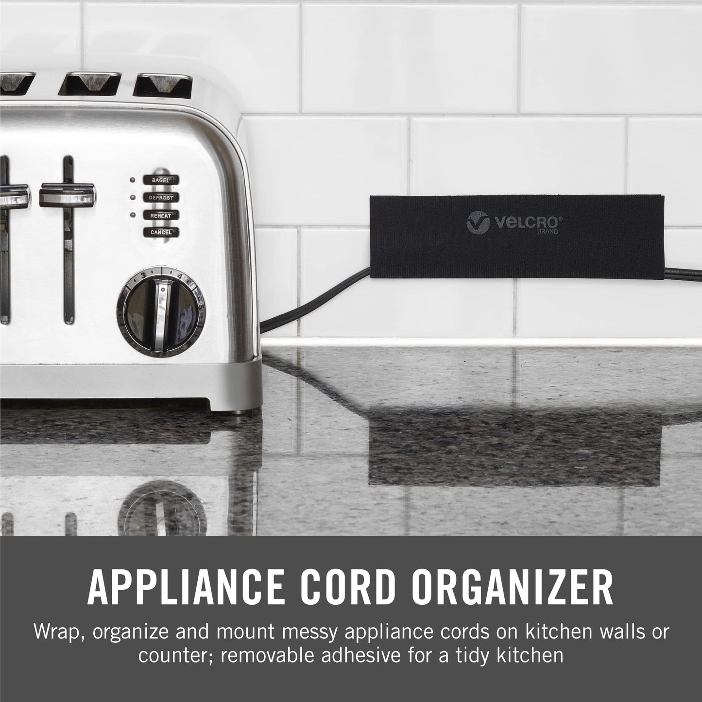 VELCRO Brand Mountable Cable Sleeve | Cord Management Mounts on Walls, Desk or Entertainment Center | Removable Adhesive is Damage Free | 8in Black, 2pk, 8in - 2Pk