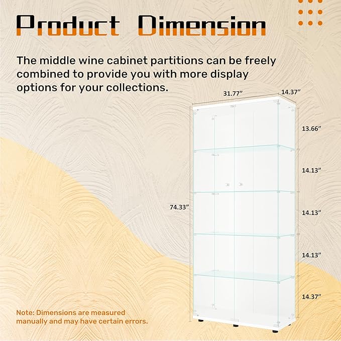 LFT HUIMEI2Y Glass Display Cabinet 5-Shelf
