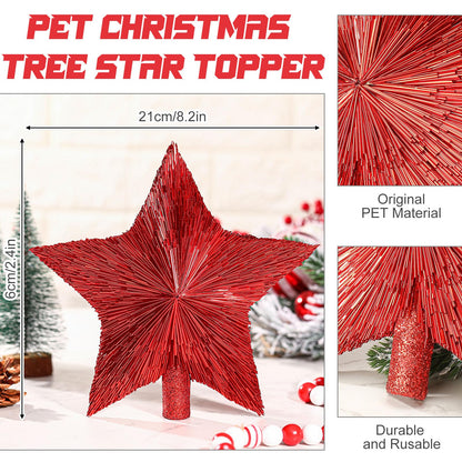 Threehoney 8.3 Inches Christmas Star Tree Topper Glitter Mini Sisal Star for Christmas Small Xmas Tree Top Decoration Ornament for Home Xmas Holiday Gift Decor(Red)