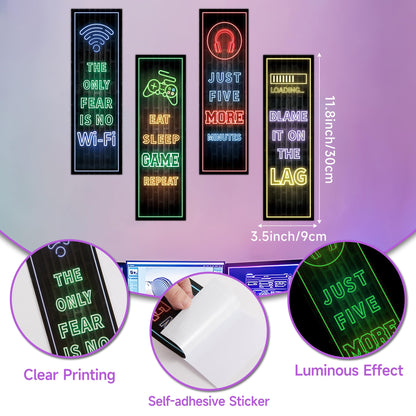 Eat Sleep Game Wall Decals Glow in The Dark, Gamer Controller Stickers Decor for Boy Bedroom, Joystick Video Gaming Kids Playroom Nursery Decoration (Green)