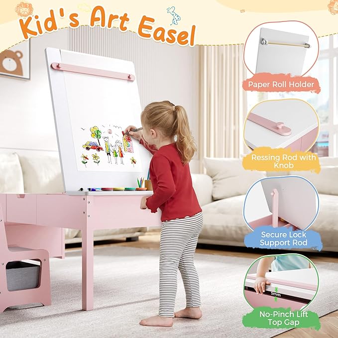 5-in-1 Kids Art Table and Chairs, Wood Toddler Table and Chair Set