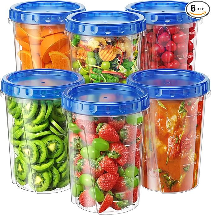 6 Pack-34 oz Freezer Storage Containers, Plastic Food Storage Containers