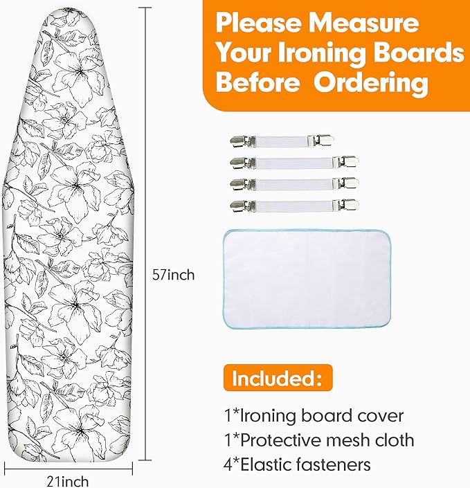 Ironing Board Cover and Pad, 21x54 Extra Large Thick Iron Padding, Scorch &
