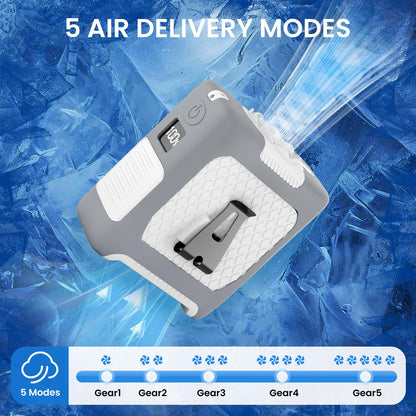 Portable Fan Wearable Personal Fan with 5 Speed Max 55 Working Hours Low Noise Portable Neck Fans Cooling Waist Fans for Camping Traveling LED Power Display 10000mAh Rechargeable (White and Gray)