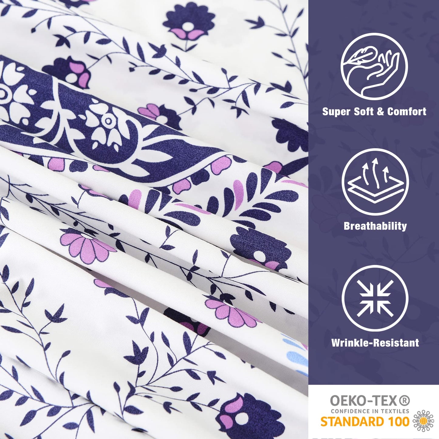 JSD 6 Piece Paisley Printed Sheet Set King Size, Soft Purple Pattern Microfiber Bed Sheets Deep Pocket