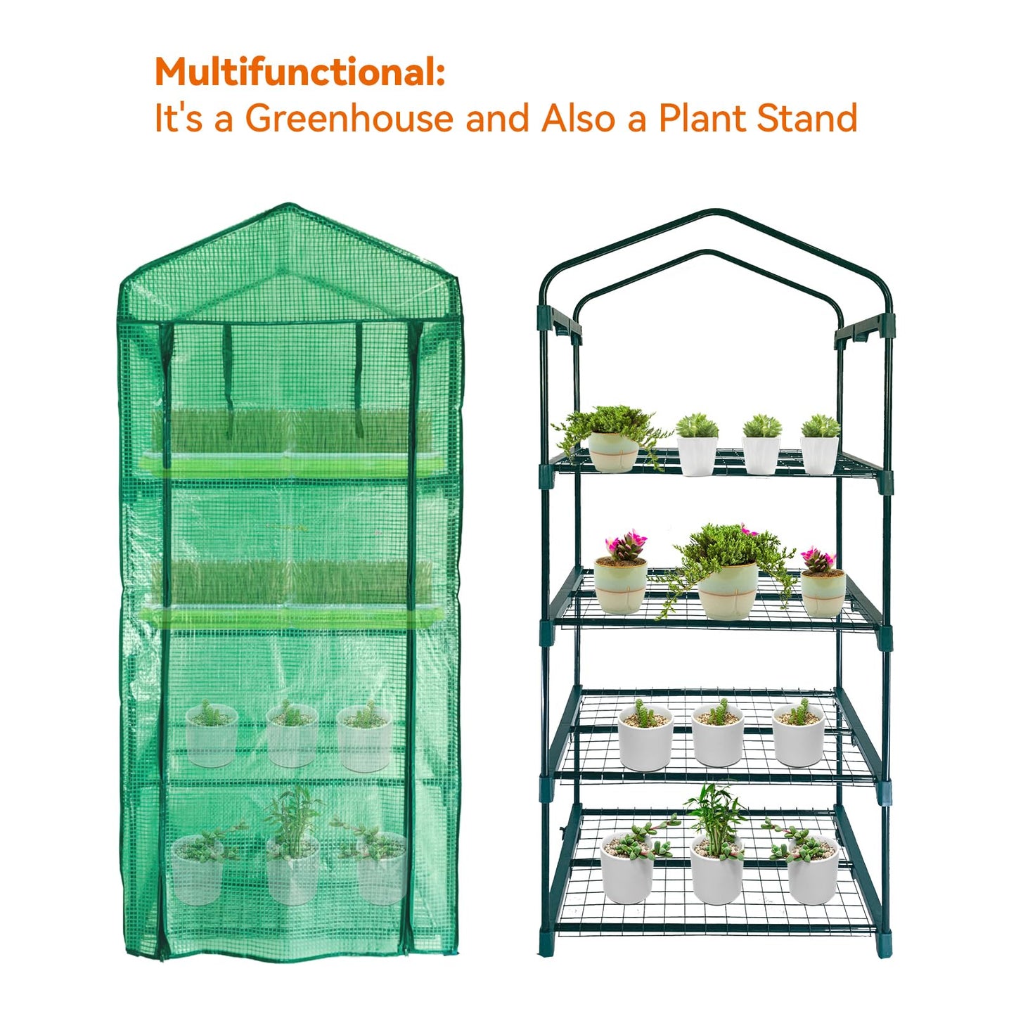 Mini Greenhouse for Outdoor Indoor,4 Tier Small Portable Green Houses with Improved PE Cover,Roll-up Zipper Warm House,Grow House for Seedling and Plant Growing (64x27x20inch),Green