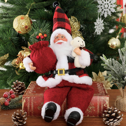 AnyDesign Christmas Sitting Santa Hand Crafted Cute Chic Santa Claus Figurines Doll with Gift Bag and Little Bear Christmas Decoration for Home Office Table Xmas Party Ornament Gift (12 Inch)