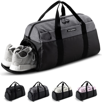 Fitgriff® Gym Bag V2 for Men and Women with Shoe & Wet Compartment - Duffle Bag for Travel, Sports, Fitness and Workout (Black/Grey, 19 x 10 x 11″ (Small))