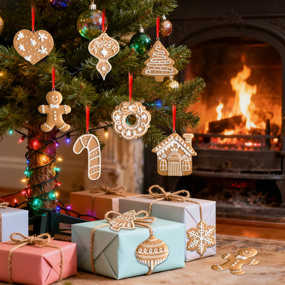 12 Pcs Gingerbread Cookie Ornaments, Funny Christmas Tree Cookie Decorations, Xmas Tree Snowflake Gingerbread Shaped Ornament for Xmas Winter Holiday Crafts Decor Indoor