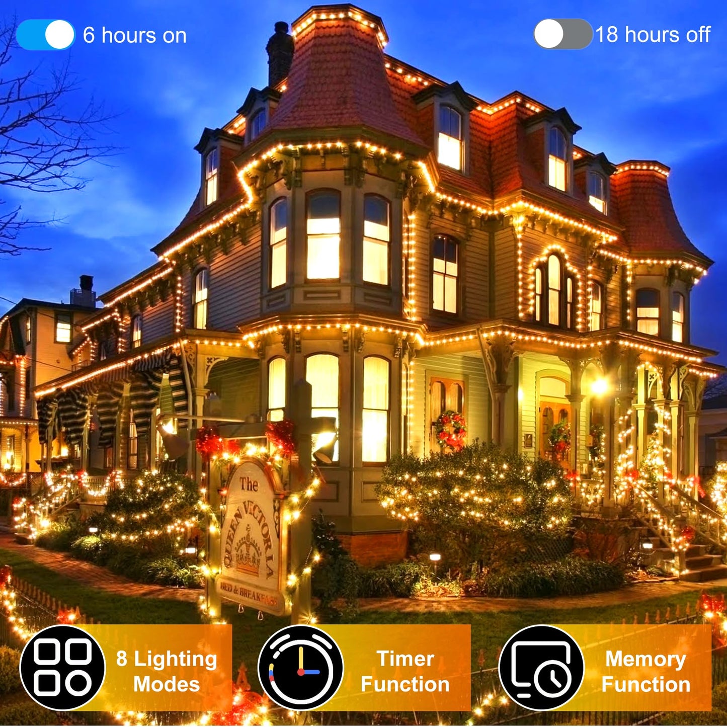 492FT Outdoor Christmas Lights, 1300 LED Super Long String Lights 8 Lighting Modes & Timer Memory, Outsite Waterproof Light Strings for House Tree Garden Wedding Party Holiday Decorations Warm White
