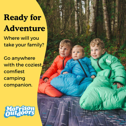 Mighty Mo 40° Kids Sleeping Bag (Ages 3-5). The Comfiest, Coziest Camping Sleeping Bag for Kids, with Adjustable Cuffs. (Bayberry Blue)