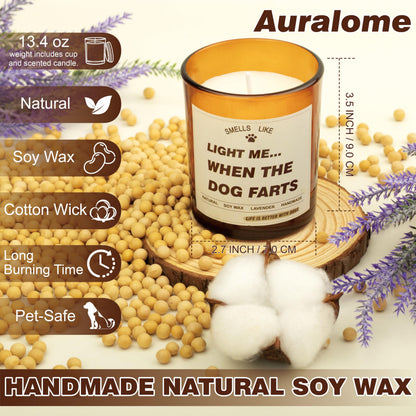 Auralome Candle Gifts for Women - Dog Mom Candles Lavender Light Me When The Dog Farts Pet Friendly Safe Scented Candle Themed Gifts Soy Wax Present Idea Funny for Pet Lovers Home Decor
