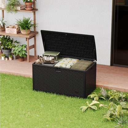 Garvee 120 Gallon Waterproof Large Resin Deck Box Indoor Outdoor, Lockable Storage Container for Patio Furniture Tools, Waterproof Deck Box with Hydraulic Rod Patio Storage Bin for Pool Garden, Black