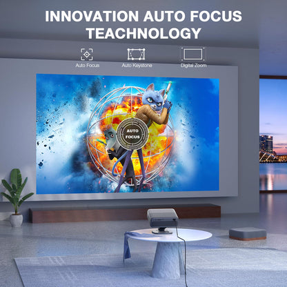 [Netflix Officially&AI Auto Focus]AuKing Smart Projector with Wifi,Bluetooth,Auto Focus&Keystone Projector 4Ksupport,3DDoIby Audio, 1200ANSI Outdoor Projector with Omnidirectional Rotating Stand Grey
