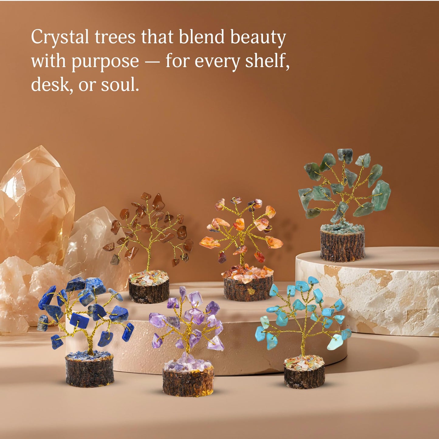 YATSKIA Crystal Tree Gifts for Women, Crystals and Stones, Home Office Desk Decor, Crystal Tree of Life Decor, Money, Spiritual, Reiki, Good Luck Gifts for Mom (Set of 12 Mini Trees)