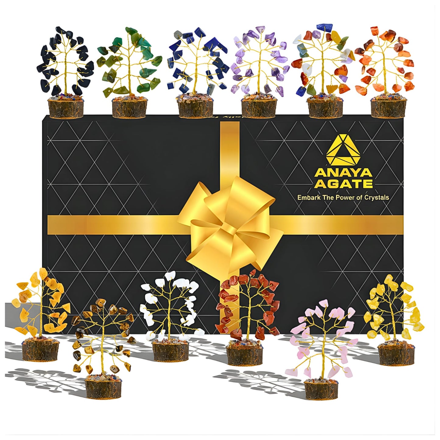 ANAYA AGATE Crystal Tree Set of 12 Unique Birthday Gifts for Women,Sister,Mom,Home Office Decor,Shelf Decoration for Positive Energy,Bring Good Luck,Money,Reiki Healing, Chakra Tree of Life Gift Sets