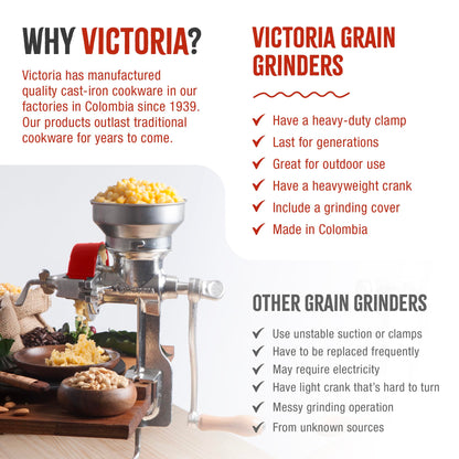 Victoria Manual Cast Iron Grain Mill with High Hopper, Premium Corn-Grinding Mill and Grain Grinder, Made in Colombia