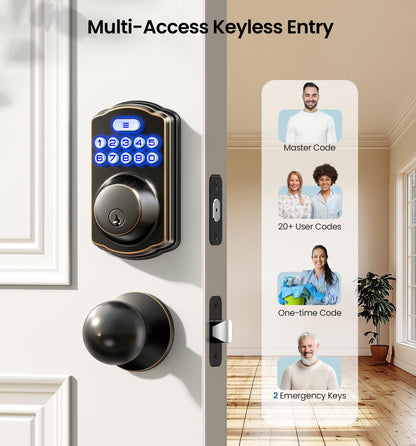 Veise Keyless Entry Door Lock with 2 Knobs, Electronic Backlit Keypad Deadbolt with Handle Set, Auto Lock, One-time Codes, Smart Deadbolt for Front Door, Easy Installation, Matte Black