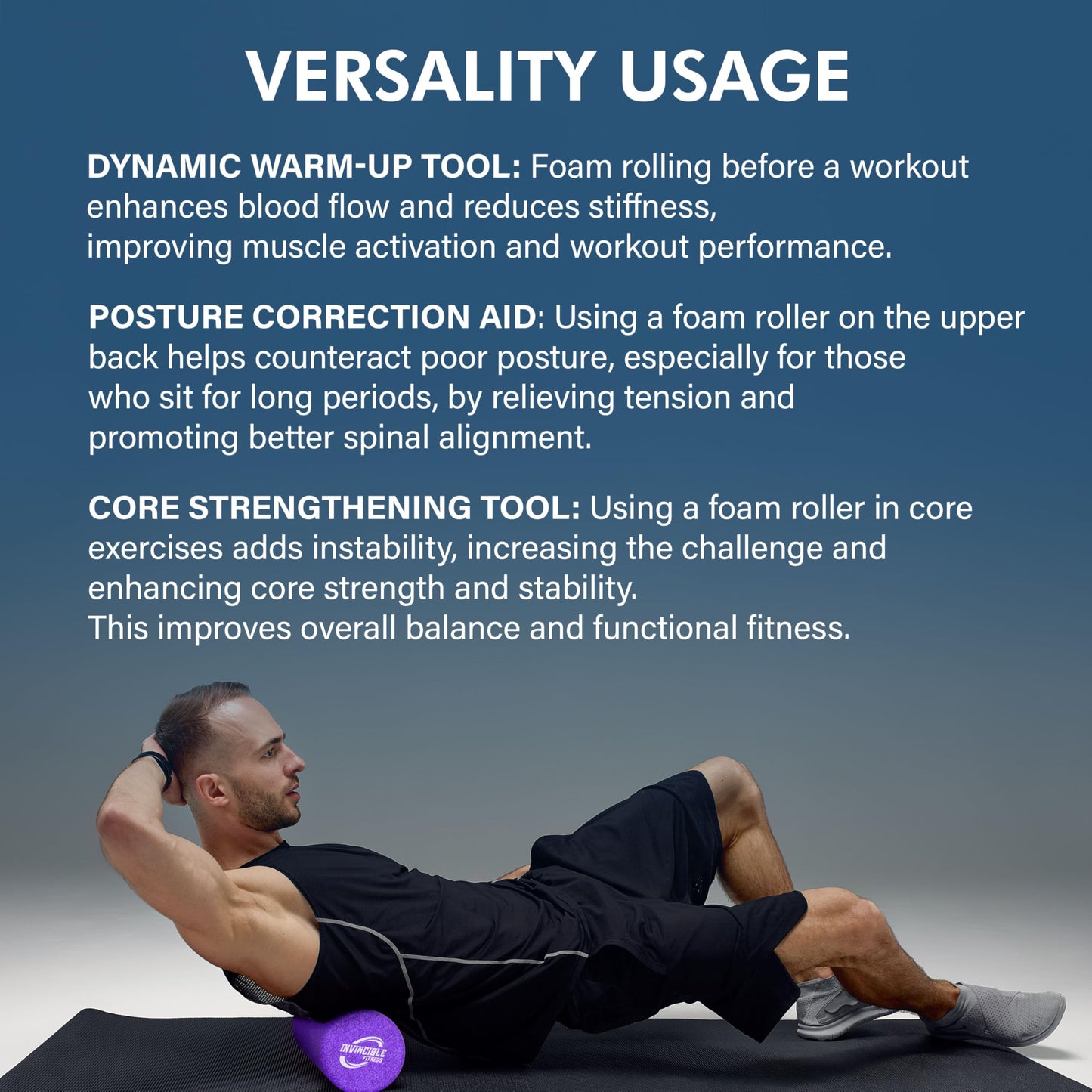 Invincible Fitness EPP Foam Roller for Deep Tissue Massage – Enhance Recovery, Relieve Pain, and Boost Mobility for a Stronger, Healthier You (Purple)