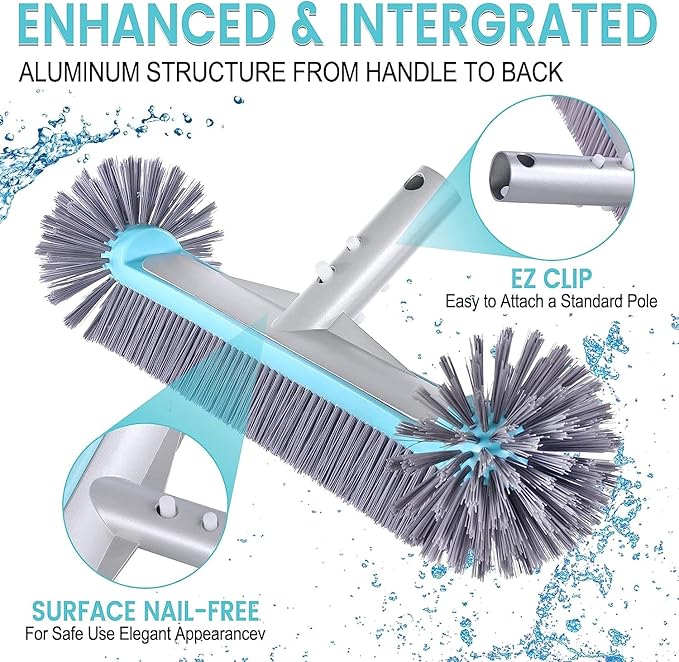 Swimming Pool Brush Head with Round Ends，17.5" Heavy Duty Aluminum Back Head