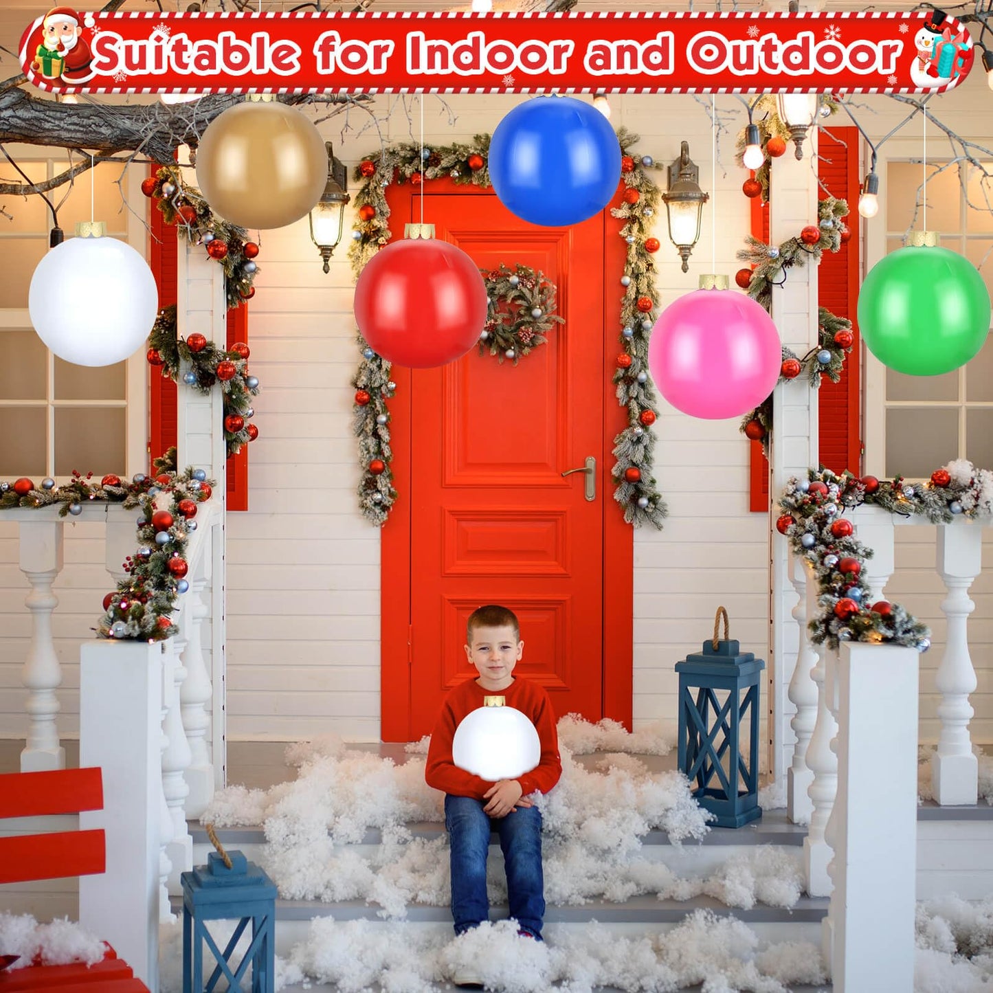 Flasoo 12 Pack Inflatable Christmas Ornaments for New Year Festive, Large Blow up Christmas Balls for Front Door Yard Tree Hanging Decoration (9 Inch)