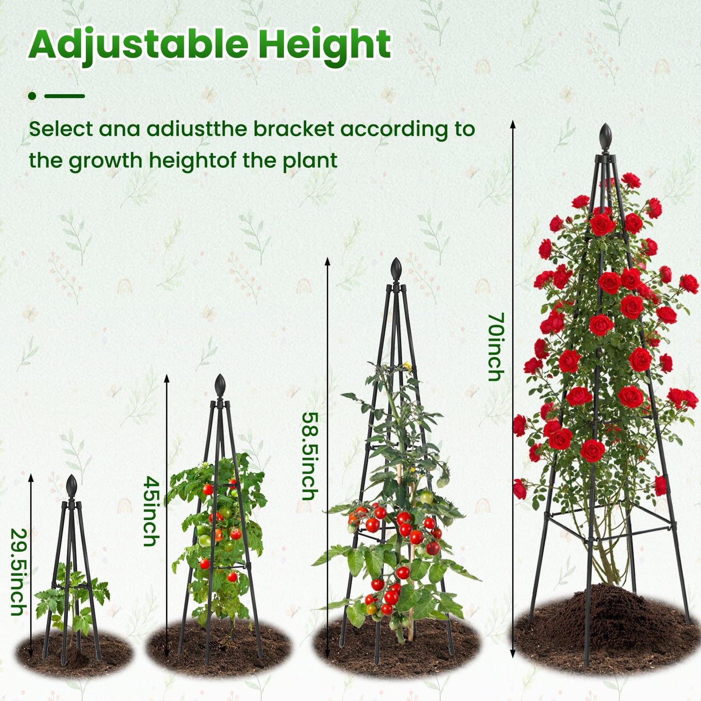 Adjustable Garden Trellis for Climbing Plants, 6FT Obelisk Plant Support Tower for Potted & In-Ground Vegetables, Tomatoes, Cucumbers, Vines - Easy Assembly, Indoor & Outdoor Use（2 Pack）
