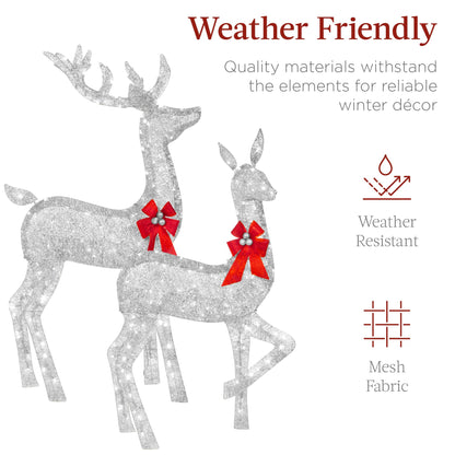 Best Choice Products 3-Piece Large Lighted Christmas Deer Family Set 5Ft Outdoor Yard Decoration with 360 LED Lights, Stakes, Zip Ties - Silver