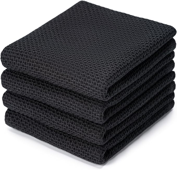 BOOMIBOO 4-Pack Dish Towels, 100% Cotton Waffle Weave, Ultra Soft Absorbent