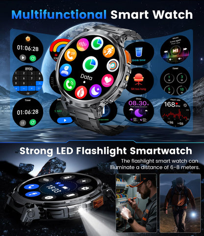 LIGE Smart Watches for Men with 730mAh Battery, 1.85" HD Smart Watch with Flashlight/Make/Answer Call/120+Sports Mode Fitness Tracker/Sleep Monitoring, iOS Android Waterproof Military SmartWatches