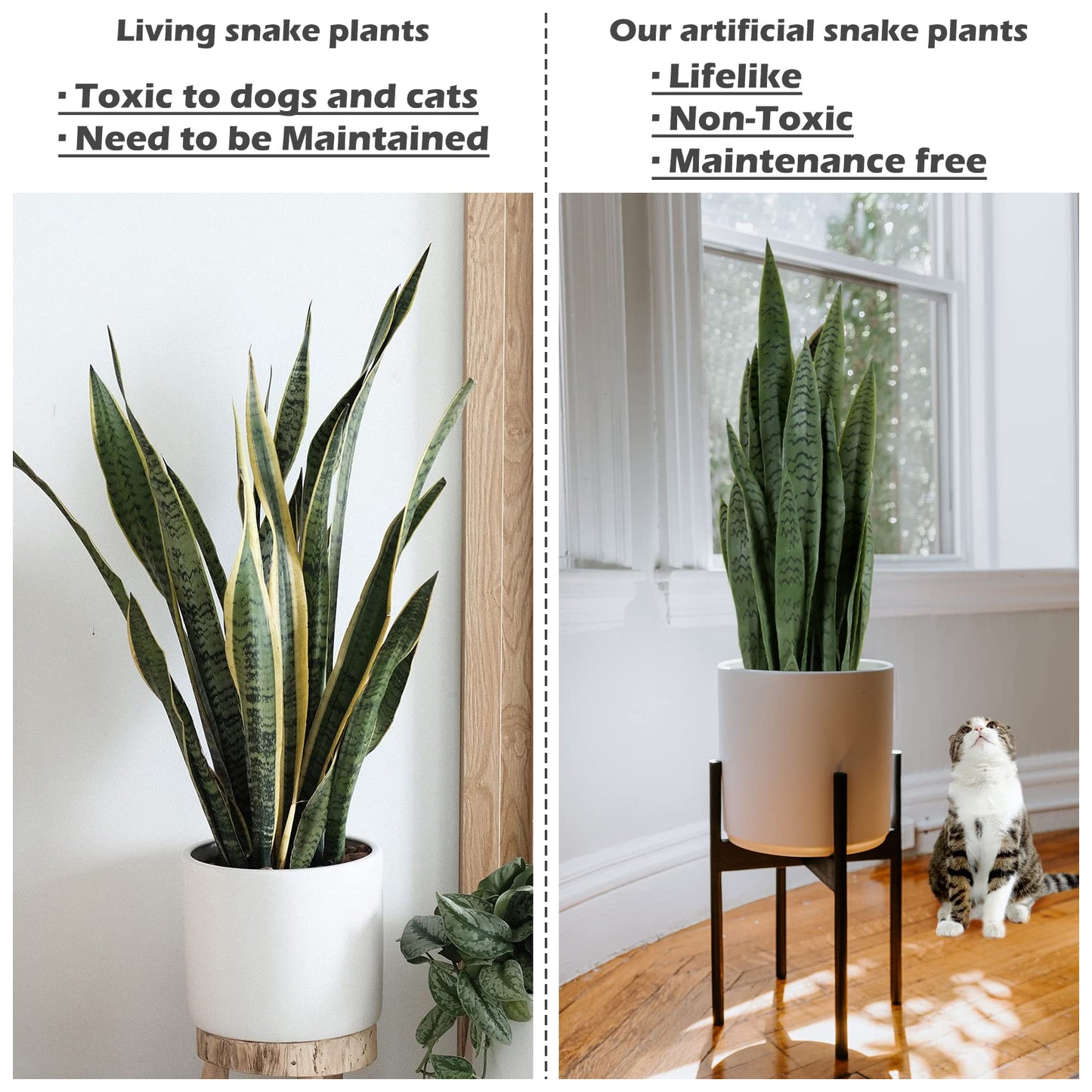 Worth Garden 3ft Artificial Snake Plant Fake Sansevieria Indoor Outdoor, 28 Thick Leaves Lifelike Faux Silk Plant, Home Decor Mother in Law Tongue Plant 35in, with Black pot & Dry Moss Included, Green