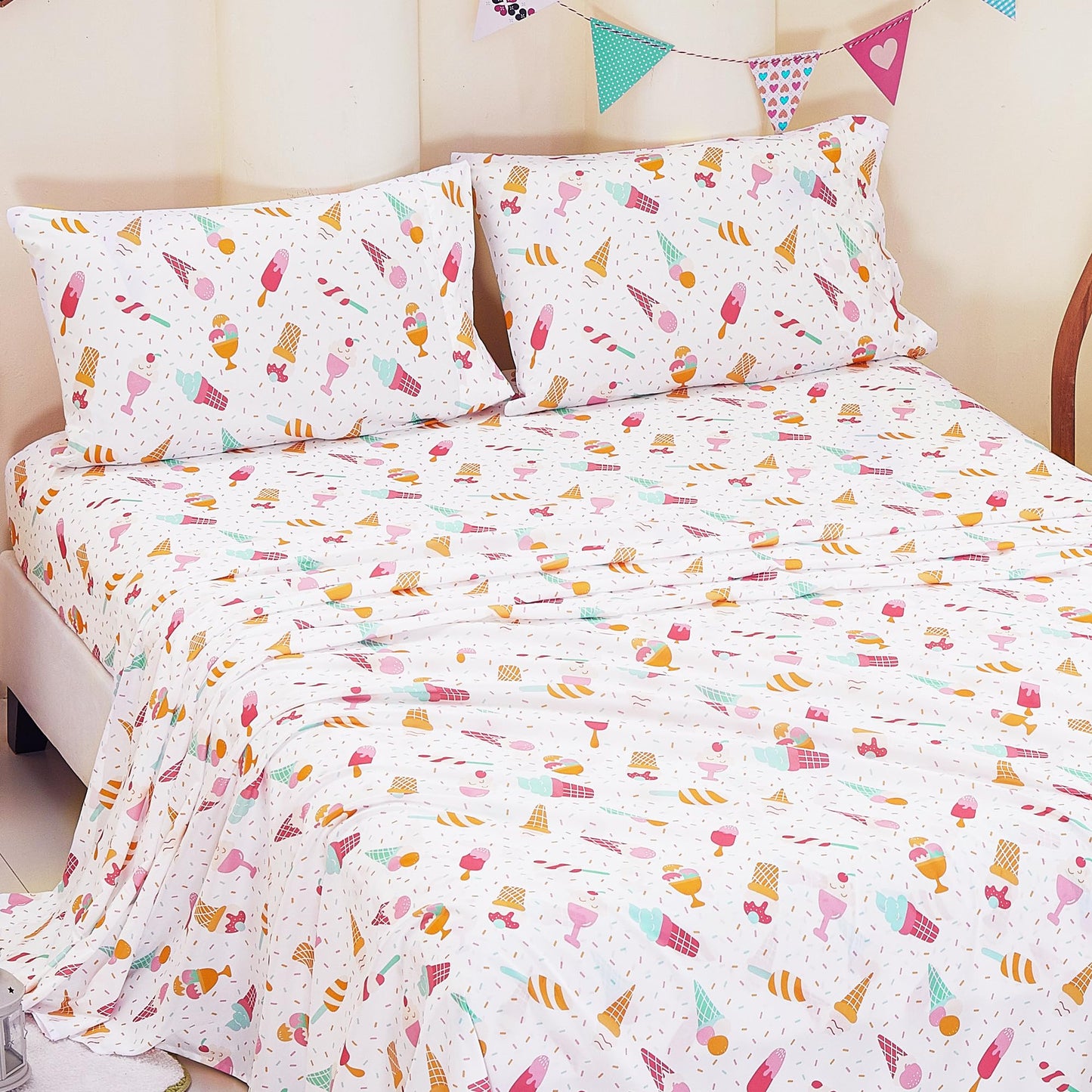 CozySmile Full Sheet Set Kids,4 Pieces Breathable Soft Microfiber Bedsheets for Child Girls, Oeko-TEX, Anti Pilling Deep Pockets Easy Care Bed Sheets, Ice crea