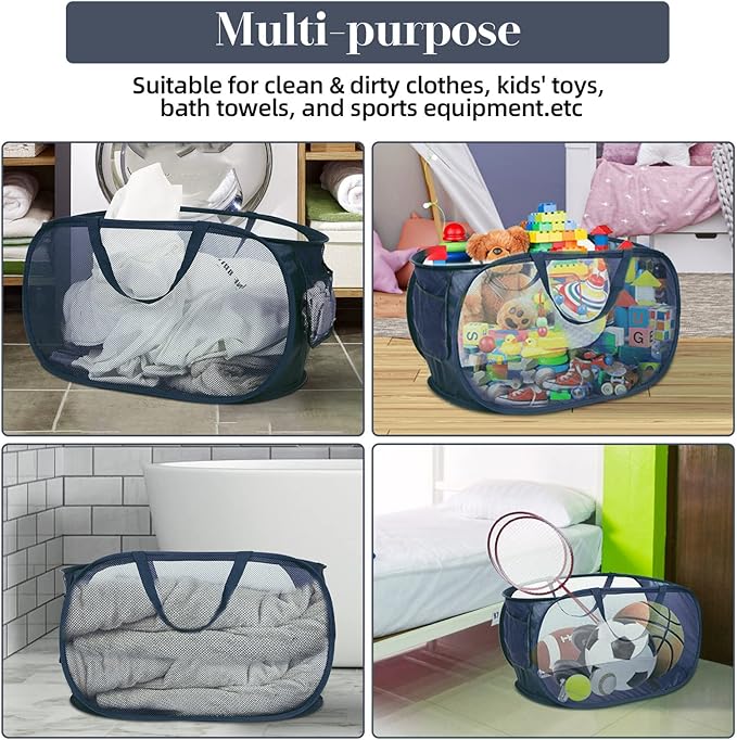 Durable Collapsible Laundry Baskets, Mesh Pop Up Laundry Hamper