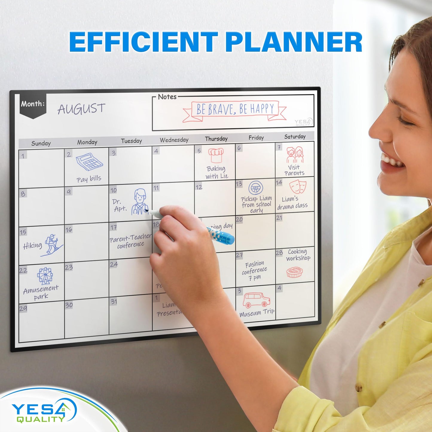 Magnetic Dry Erase Whiteboard Calendar for Fridge - A3 / 40 x 30 cm - Refrigerator White Board Sheet with 3 Colourful Markers & Eraser - Monthly Meal Planner & Organiser for Family - by Yes4Quality