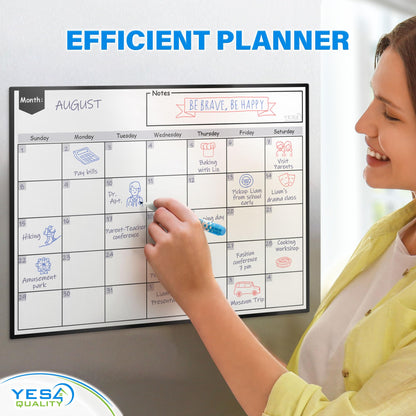 Magnetic Dry Erase Whiteboard Calendar for Fridge - A3 / 40 x 30 cm - Refrigerator White Board Sheet with 3 Colourful Markers & Eraser - Monthly Meal Planner & Organiser for Family - by Yes4Quality