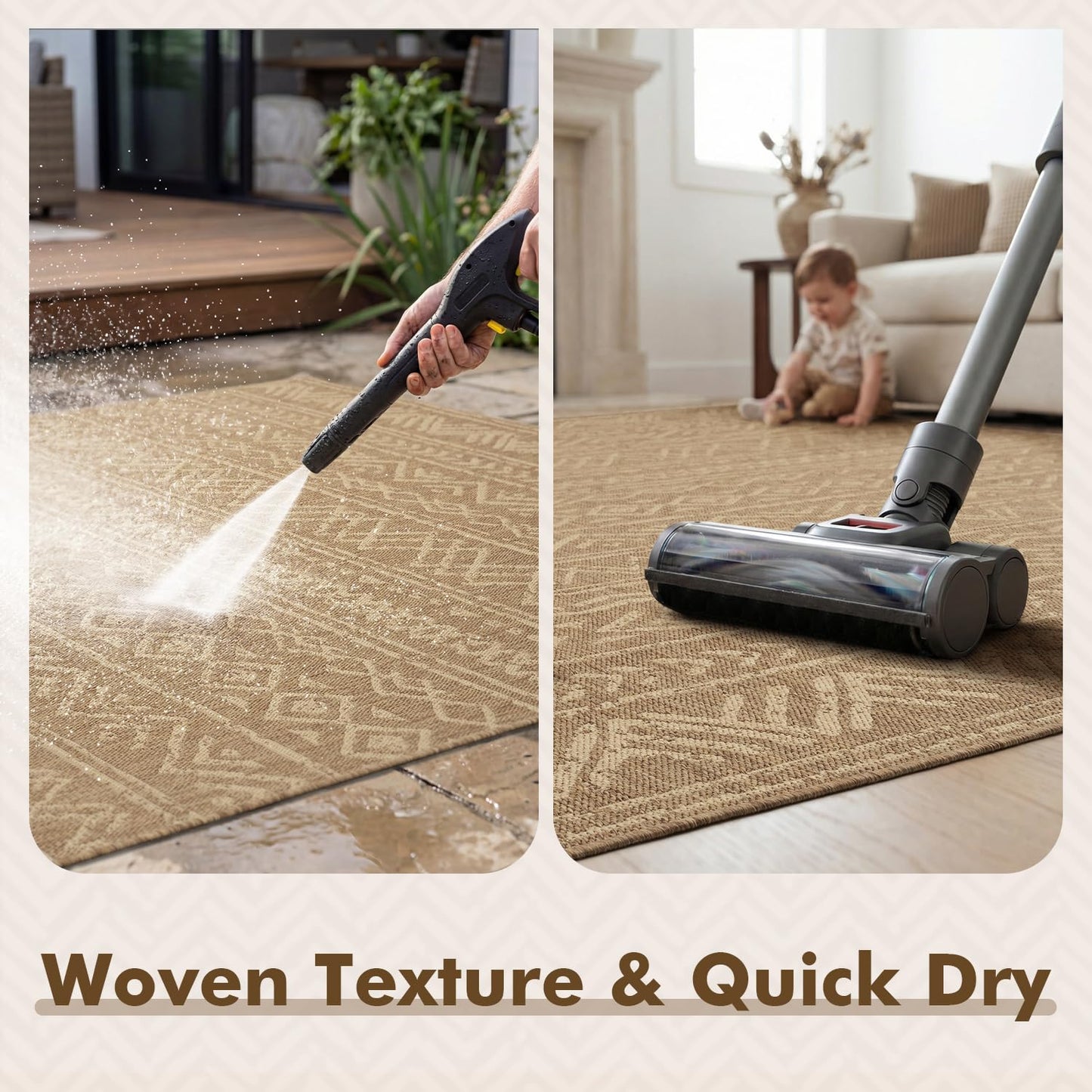 MontVoo-Outdoor Rug-Patio Rug 8x10 Polypropylene Indoor Outdoor Rug Outdoor Carpet for Patio Deck Balcony Porch, Textured Weave, Durable for High Traffic, Fade-Resistant, Boho Farmhouse Neutral Brown