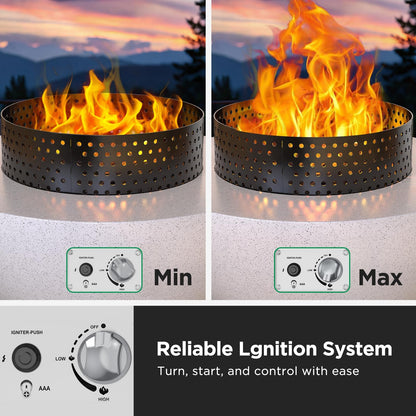 Ciays 29″ Propane Fire Pit Table with Windproof Guard, 50000 BTU Fire Pit Table, CSA-Certified, Outdoor fire Table with Durable Terrazzo Coating/Lava Rocks/4 Stable Adjustable Legs, Garden, White